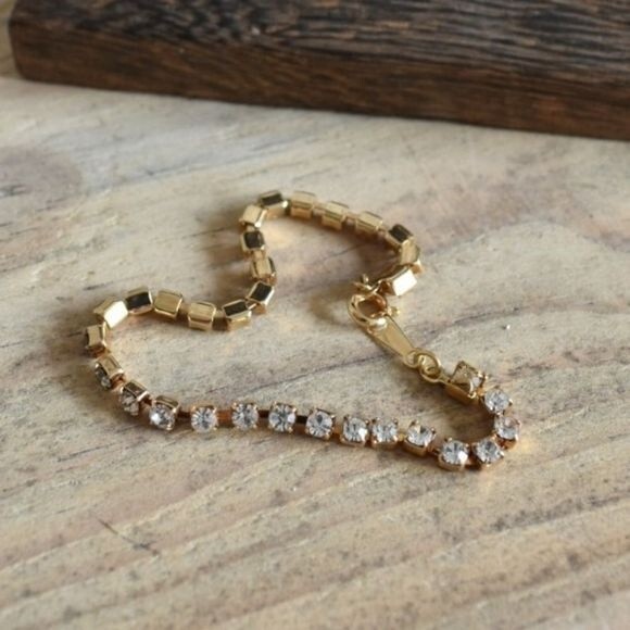 Vintage Rhinestone Gold Plated Tennis Bracelet ~7.5" - Picture 3 of 4